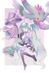  1girl aqua_hair black_thighhighs detached_sleeves flutter_mane ghost ghost_miku_(project_voltage) glitch gradient_hair grey_shirt hatsune_miku long_hair misdreavus mismagius multicolored_hair necktie pale_skin pokemon pokemon_(creature) project_voltage ryokuno_green see-through see-through_skirt shirt skirt sleeves_past_fingers sleeves_past_wrists thighhighs twintails very_long_hair vocaloid will-o&#039;-the-wisp_(mythology) yellow_eyes 
