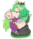  absurd_res animal_humanoid big_breasts breasts cleavage clothed clothing dragon dragon_humanoid female gomibin_art green_hair hair hi_res huge_breasts humanoid humanoid_pointy_ears legwear simple_background solo thick_thighs thigh_highs white_background 