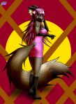  anthro canid canine clothing colored_nails female fluffy fluffy_tail fox hair hi_res lingerie lipstick long_hair makeup mammal nails newzorra niti_morgan-zorra pawpads purple_hair red_eyes red_fox silver_fox solo tail 
