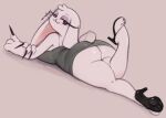  anthro big_breasts big_butt black_eyes breasts butt carrote_(sweetiesoul) clothing cross dress female footwear hi_res high_heels lagomorph leporid long_ears long_nails looking_at_viewer lying mammal on_front rabbit solo sweetiesoul white_body 