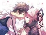  1boy 1girl brown_hair closed_eyes eiyuu_densetsu forehead-to-forehead gloves heads_together hood hoodie kuro_no_kiseki kuro_no_kiseki_ii nadia_rayne open_mouth pink_hair satsuki_(chaosmode) sidelocks smile swin_abel twintails 