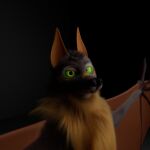  3d_(artwork) absurd_res akaifox anthro bat brown_body brown_fur bust_portrait claws cute_fangs digital_media_(artwork) fur green_eyes happy hi_res looking_at_viewer male mammal markings membrane_(anatomy) membranous_wings nude portrait ruckus_(rustledfluff) ruff simple_background solo teeth wings 