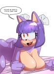  absurd_res anthro big_breasts blush bodily_fluids breasts butt dialogue english_text eulipotyphlan fan_character female fur hair hedgehog hi_res looking_back mammal nervous nervous_expression nervous_smile nervous_sweat nude open_mouth purple_body purple_fur purple_hair sega shyna_the_hedgehog simple_background smile solo sonic_the_hedgehog_(series) sweat tail text thick_thighs zettoart 