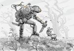  2023 anthro backpack biped bottomwear clothing detailed_background hi_res machine mammal mouse murid murine outside pants plant robot rodent ryo_yambe tree weapon 