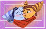  &lt;3 blush chaosyrups duo ear_piercing eyes_closed eyewear eyewear_on_head female fur goggles goggles_on_head green_eyes headshot_portrait hi_res lombax love male mammal nuzzling piercing portrait ratchet ratchet_and_clank rivet_(ratchet_and_clank) romantic romantic_ambiance romantic_couple scarf smile smiling_at_another sony_corporation sony_interactive_entertainment white_body white_fur yellow_body yellow_fur 