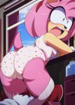  amy_rose anthro bottomwear bottomwear_pull clothing clothing_pull embarrassed euf-dreamer eulipotyphlan female hedgehog hi_res mammal panties pants pants_pull pattern_bottomwear pattern_clothing pattern_panties pattern_underwear sega shorts shorts_pull solo sonic_the_hedgehog_(series) surprise underwear 