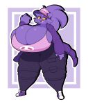  anthro big_breasts black_eyes bone breasts cleavage clothed clothing dewy-eyedboy female generation_1_pokemon gengar hair hat headgear headwear hi_res huge_breasts huge_thighs hyper hyper_breasts hyper_thighs looking_aside nintendo open_mouth pokemon pokemon_(species) purple_body purple_hair sharp_teeth side_boob skull smile solo standing teeth thick_thighs unknown_character wide_hips yellow_sclera 