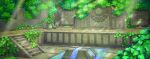  artist_request bush commentary day english_commentary engraved fushigi_no_dungeon game_cg ivy light_rays no_humans official_art outdoors pokemon pokemon_(game) pokemon_mystery_dungeon ruins runes scenery stairs sunlight third-party_source water wide_shot 