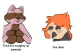  anthro avian bird breasts duo english_text female hi_res male male/female mammal meme procyonid raccoon roleplay skellyroon text wojak 