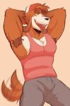  2022 anthro armpit_hair armpit_tuft athletic athletic_anthro athletic_male backwards_baseball_cap backwards_hat baseball_cap beagle biceps bodily_fluids body_hair bottomwear brown_body brown_fur brown_hair canid canine canis chest_tuft clothed clothing colored domestic_dog drooling drooling_tongue ears_down erect_nipples excited eyebrows floppy_ears fur grey_bottomwear grey_clothing grey_pants hair hair_through_hat hands_behind_head hat headgear headwear hi_res hunting_dog jock long_ears looking_at_viewer male mammal nipples pants pecs pink_nipples pivoted_ears pose presenting red_clothing red_hat red_headwear red_shirt red_tank_top red_topwear saliva scent_hound seductive shirt simple_background smile smiling_at_viewer solo standing suggestive suggestive_pose sweatpants tail tail_motion tailwag tank_top teeth teeth_showing thick_eyebrows tongue tongue_out topwear tuft white_background white_body white_fur wilson_(wilsondoggo64) wilsondoggo64 yellow_eyes 