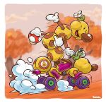  artist_name boots border caterpillar elcajarito flower gloves highres mario_(series) mario_kart no_humans open_mouth outside_border pink_footwear solo super_mushroom white_border white_flower white_gloves wiggler 