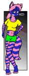  alice_in_wonderland bottomwear cheshire_cat clothing fur hair pink_body pink_fur pink_hair purple_body purple_fur shorts striped_body striped_fur stripes tabbiewolf 