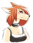  anthro bangs black_nose blush blush_lines breasts canid canine canis cedar_(ezpups) chest_tuft choker cleavage clothed clothing ears_back eyelashes ezpups fangs female hair hi_res jewelry mammal necklace pivoted_ears shirt snout solo tank_top teeth topwear tuft wolf 