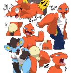  1:1 anal anal_penetration anthro biped black_body black_fur blue_body charmeleon clothed clothing flaccid fur generation_1_pokemon generation_4_pokemon generation_7_pokemon genitals group japanese_text legendary_pokemon looking_at_viewer luxray male male/male male_penetrated male_penetrating male_penetrating_male moesouna_gomi nintendo nipples open_mouth penetration penile penile_penetration penis pokemon pokemon_(species) raised_leg red_sclera sex text trio yellow_body yellow_eyes yellow_fur zeraora 