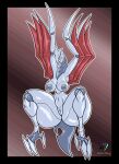  2023 absurd_res anthro armor avian big_breasts big_butt bird blade blades breasts butt curvy_figure deltavinny female flying generation_2_pokemon genitals gradient_background grey_body hanging_breasts hi_res nintendo pokemon pokemon_(species) pussy signature simple_background skarmory small_waist solo spikes spread_wings tail_blade talons thick_thighs weapon_tail wide_hips wings yellow_eyes 