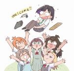  6+girls :3 apron black_hair blonde_hair blue_eyes brown_hair chibi colored_inner_hair do_it_yourself!! fang glasses hikage_takumi juliet_queen_elizabeth_viii kouki_kokoro light_brown_hair long_hair multicolored_hair multiple_girls orange_hair purple_hair school_uniform short_hair simple_background suride_miku tsubobot two-tone_hair yasaku_rei yua_serufu 