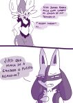  anthro asking blush cinderace comic dialogue duo embarrassed generation_4_pokemon generation_8_pokemon hi_res lucario male nintendo pokemon pokemon_(species) renita_reed simple_background spanish_text speech_bubble spikes spikes_(anatomy) tail text white_background 