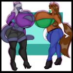  absurd_res anthro big_breasts boots bottomwear breasts brown_body brown_fur brown_hair butt cleavage clothed clothing denim denim_clothing digital_media_(artwork) duo equid equine eyeshadow felid female footwear fur grey_hair hair hi_res high_heeled_boots high_heels horse huge_breasts hyper jazmin_monroe_(lildredre) jeans legwear lips lipstick long_hair makeup mammal midriff navel pantherine pants phoebe_dawson_(lildredre) pillowymounds shorts simple_background smile thick_lips thick_thighs thigh_boots thigh_highs thong thong_straps topwear tube_top underwear 