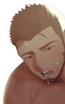  1boy bara cropped dark-skinned_male dark_skin drooling goburin_second male_focus mature_male muscular muscular_male muscular_uke original paid_reward_available pectorals runny_nose saliva short_hair snot solo sweat thick_eyebrows torogao upper_body very_sweaty 