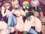  4girls after_sex anus armor ass bare_shoulders blonde_hair blue_eyes boots braid breasts brown_hair cleavage cum cum_in_pussy cum_on_body cum_on_breasts dark_skin detached_sleeves diletta elf facial fantasy fingerless_gloves gloves green_eyes green_hair grey_hair hair_between_eyes hair_over_one_eye harem headgear highres indoors large_breasts long_hair looking_at_viewer medium_hair multicolored_hair multiple_girls nipples open_mouth orange_eyes original pauldrons pointy_ears pubic_tattoo purple_eyes pussy scar shoulder_armor sideboob single_braid sleeveless tattoo thigh_boots thigh_strap thighhighs tongue two-tone_hair warrior wizard 