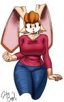  2023 anthro big_breasts breasts female fur hi_res huge_ears johnboyx lagomorph leporid mammal rabbit sega simple_background solo sonic_the_hedgehog_(series) tan_body tan_fur vanilla_the_rabbit white_background wide_hips 