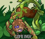  ambiguous_gender anthro brown_body changed_(video_game) elemental_creature flora_fauna forest forest_background goo_transformation green_background green_body low_res minecraft_dungeons nature nature_background plant puppetmaster13u simple_background solo transformation tree 