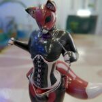  3d_(artwork) anthro bulge canid canine chain clothing digital_media_(artwork) evilbanana fox handles handwear hi_res humanoid latex male mammal mittens null pip_(evilbanana) rubber solo suit 