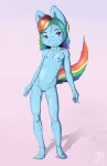  anthro blue_body equid equine female flat_chested friendship_is_magic genitals hair hasbro hi_res horse mammal mdgusty multicolored_hair my_little_pony navel nipples nude pony pussy rainbow_dash_(mlp) rainbow_hair smile solo 