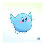  :3 blue_eyes blush blush_stickers commentary_request copy_ability crossover flying full_body highres kirby kirby_(series) no_humans signature simple_background solo ton_(ton_pppm427) twitter twitter_bird white_background 