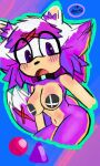  anthro big_breasts blue_background blush blush_lines breasts choker eyelashes fan_character female fur head_tuft jewelry mawstrife navel necklace nipple_outline nude open_mouth pasties purple_background purple_body purple_eyes purple_fur sega simple_background solo sonic_the_hedgehog_(series) tan_body tan_fur thick_thighs tuft white_body white_fur wide_hips 