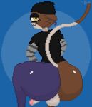 :3 ambiguous_gender anthro balls beanie big_butt black_clothing blue_background bottomless butt calico_cat clothed clothing crouching digital_media_(artwork) domestic_cat epic_games felid feline felis fortnite fur genitals hat headgear headwear hi_res looking_at_viewer mammal meow_skulls_(fortnite) mottled multicolored_body multicolored_fur notbraveenough panties partially_clothed penis piebald pixel_(artwork) presenting presenting_hindquarters simple_background solo solo_focus tail underwear yellow_eyes 