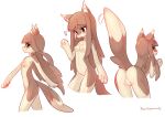 absurd_res alternate_species animate_inanimate anthro brown_body brown_fur brown_hair canid canine canis female fur furrification hair hi_res holo_(spice_and_wolf) kemono living_plushie looking_at_viewer looking_back mammal multicolored_body multicolored_fur plushie raised_tail solo spice_and_wolf surprised_expression tail two_tone_body two_tone_fur wolf yawaraky 
