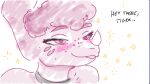  anthro blush ceratopsian dialogue dinosaur english_text facial_horn female freckles goodbye_volcano_high hair headshot_portrait horn looking_at_viewer ornithischian portrait purple_body purple_eyes purple_hair reptile scalie sketch snoot_game_(fan_game) solo sparkles talking_to_viewer text triceratops trish_(gvh) unknown_artist 