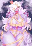  2022 bandage big_breasts boosette breasts cleavage clothed clothing crown curvy_figure digital_drawing_(artwork) digital_media_(artwork) fangs female fingernails glowing glowing_eyes grey_body grey_skin hair hair_over_eye headgear hi_res hourglass_figure huge_breasts humanoid humanoid_hands humanoid_pointy_ears long_fingernails long_hair looking_at_viewer mario_bros mostly_nude nails nintendo one_eye_obstructed onigiriad open_mouth pink_eyes pink_tongue portrait red_fingernails shaded simple_background small_waist soft_shading solo super_crown teeth thick_thighs three-quarter_portrait tongue tongue_out white_hair 