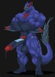  anatake anthro balls barazoku biceps big_muscles bodily_fluids capcom dragon erection flying_wyvern genital_fluids genitals hi_res huge_muscles humanoid humanoid_genitalia humanoid_penis looking_at_viewer male monster_hunter muscular muscular_anthro muscular_male nargacuga nude pecs penile penis precum scalie solo tail vein veiny_penis wyvern 