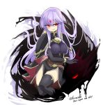  1girl alternate_costume aura breasts corruption dark_aura dark_persona evil_grin evil_smile facial_mark fire_emblem fire_emblem:_genealogy_of_the_holy_war forehead_mark grin julia_(fire_emblem) long_hair mind_control purple_hair red_eyes simple_background smile solo thighhighs thighs yukia_(firstaid0) 