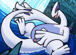  cave dubindore female feral floating_on_water generation_2_pokemon genitals hi_res inside legendary_pokemon long_neck lugia lying nintendo on_back open_mouth pokemon pokemon_(species) presenting presenting_pussy pussy seductive smile solo spread_legs spread_pussy spreading water waterfall white_body wings 