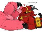  &lt;3 animate_inanimate anthro bell black_body black_fur camelid cauliie duo epic_games eyes_closed fortnite fur hand_on_leg hi_res horn kissing_penis_tip living_pinata llama lt._john_llama male male/male mammal pinata pink_body pink_fur pubes red_body red_fur spread_legs spreading text thick_thighs tuft tufted_ears tufted_fur wool_(fur) 