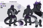  anthro apple-faced body_hair bottomwear chest_tuft clothed clothing dragon fur furred_dragon happy_trail hi_res male model_sheet muscular shorts solo topless topless-male tuft wylson_fang 