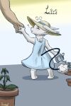  &lt;3 2:3 alien clothing digit_ring dress duo eyes_closed hand_holding hat headgear headwear hi_res human jewelry lilah_(sunspot) mammal plant sivkit_(the_nature_of_predators) sun_hat sunspot_(artist) the_nature_of_predators watering_can 