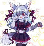  &lt;3 2023 5_fingers accessory ahoge anthro bell blep blush bottomwear breasts claws clothed clothing cute_fangs digital_media_(artwork) domestic_cat felid feline felis female female_anthro finger_claws fingers fluffy fur furgonomics hair hair_accessory hi_res jingle_bell kedamamax kemono legwear looking_at_viewer mammal midriff multicolored_body multicolored_fur multicolored_hair multicolored_tail one_eye_closed paw_pose pawpads portrait pose pupils ribbons skirt slit_pupils solo tail tail_accessory thigh_highs three-quarter_portrait tongue tongue_out wink 