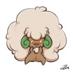  big_hair blush bodily_fluids brown_body brown_skin colored_sketch female feral fluffy fluffy_hair fur fur_collar generation_5_pokemon genital_fluids genitals green_horn hair hi_res horn hotpixa looking_at_viewer lying neck_tuft nintendo nude on_back open_mouth orange_eyes pokemon pokemon_(species) pussy pussy_juice short_stack signature simple_background sketch smile solo spread_legs spreading tuft whimsicott 