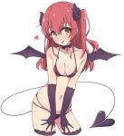  1girl :p alternate_costume bat_wings black_gloves black_horns bocchi_the_rock! breasts collarbone commentary_request demon_girl demon_horns demon_tail gloves highres horns kita_ikuyo long_hair looking_at_viewer medium_breasts mel_(melty_pot) red_hair simple_background tail tongue tongue_out white_background wings 