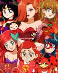  1990s_(style) 3boys 6+girls :d aqua_eyes ariel_(disney) bishoujo_senshi_sailor_moon black_hair blue_eyes blue_hair bodysuit breasts brenni_murasaki brown_eyes character_request choker circlet cleavage closed_mouth collarbone colored_skin copyright_request crossover domino_mask earrings eyeshadow gloves grin hair_ornament hairclip highres him_(powerpuff_girls) hino_rei jessica_rabbit jewelry jumping knuckles_the_echidna ladybug_(character) large_breasts lipstick makeup marinette_dupain-cheng mario mario_(series) mask meilin_lee meme miraculous_ladybug multiple_boys multiple_crossover multiple_girls neon_genesis_evangelion open_mouth orange_hair plugsuit powerpuff_girls pucca pucca_(cartoon) purple_eyeshadow red_bodysuit red_choker red_hair red_shirt red_skin red_theme retro_artstyle sailor_mars shirt smile sonic_(series) souryuu_asuka_langley super_mario_bros._1 the_little_mermaid toon_(style) turning_red ugandan_knuckles white_gloves who_framed_roger_rabbit 