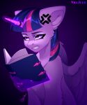  2023 absurd_res annoyed book cheek_tuft cross-popping_vein digital_media_(artwork) equid equine eyebrows eyelashes facial_tuft feathered_wings feathers female feral friendship_is_magic fur glowing glowing_horn hair hasbro hi_res horn horn_jewelry horn_ring leg_tuft magic mammal my_little_pony purple_body purple_eyes purple_feathers purple_fur purple_hair ring_(jewelry) sitting solo telekinesis tuft twilight_sparkle_(mlp) villjulie winged_unicorn wings 