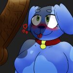  anthro big_breasts blue_body blue_fur bluedogress breasts canid canine canis collar dog_food dog_treat domestic_dog female fluffy fur hi_res mammal overweight pet_food solo solo_focus thighhighpaws tongue tongue_out 