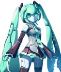  1girl aqua_eyes aqua_hair aqua_necktie breasts frame_arms frame_artist_hatsune_miku hatsune_miku long_hair looking_at_viewer mecha mechanical_hair medium_breasts necktie open_hands robot solo taedu twintails very_long_hair vocaloid white_background 