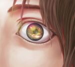  1boy brown_hair close-up cloud cloudy_sky desert eren_yeager eye_focus eye_reflection eyelashes kicchou_(maguro) looking_ahead reflection sand sanpaku shingeki_no_kyojin sky solo sunlight sunset thick_eyebrows variant_set wide-eyed yellow_eyes 