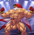  abs animal_head biceps big_muscles bodily_fluids clothing cum ejaculation eyes_closed fighting_ring flexing for_a_head garou:_mark_of_the_wolves genital_fluids genitals gloves handwear hi_res humanoid king_of_fighters maldu male mammal mask muscular muscular_humanoid muscular_male nipples nude pecs penis snk sweat tizoc vein veiny_penis wrestler wrestling 