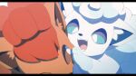  :d alolan_vulpix aqua_eyes bright_pupils brown_eyes commentary highres kompeito_fox no_humans one_eye_closed open_mouth pokemon pokemon_(creature) smile symbol-only_commentary teeth tongue vulpix white_pupils 